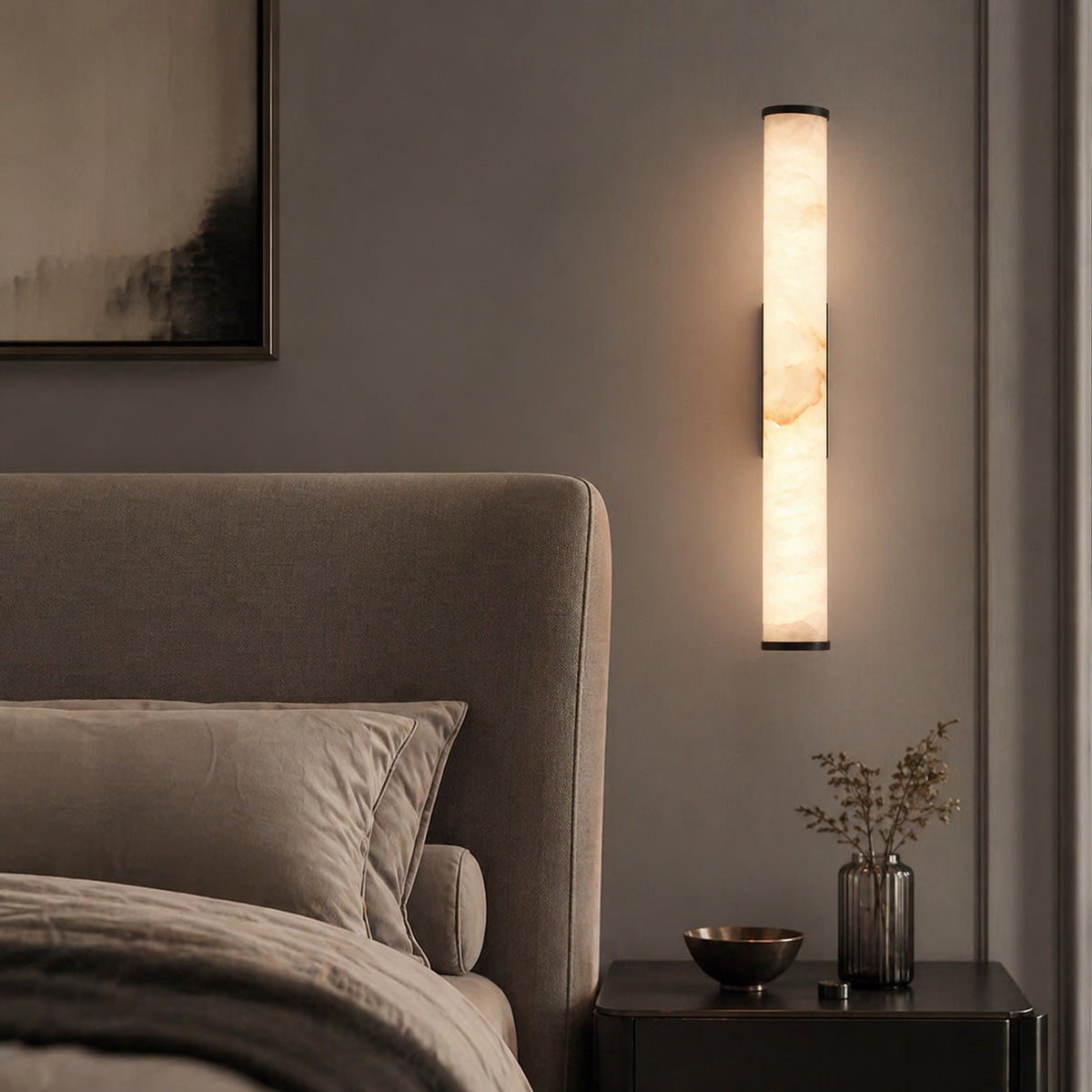 LED Wandleuchte Marmoroptik mit Kupfer Akzenten – Detailansicht der Oberfläche