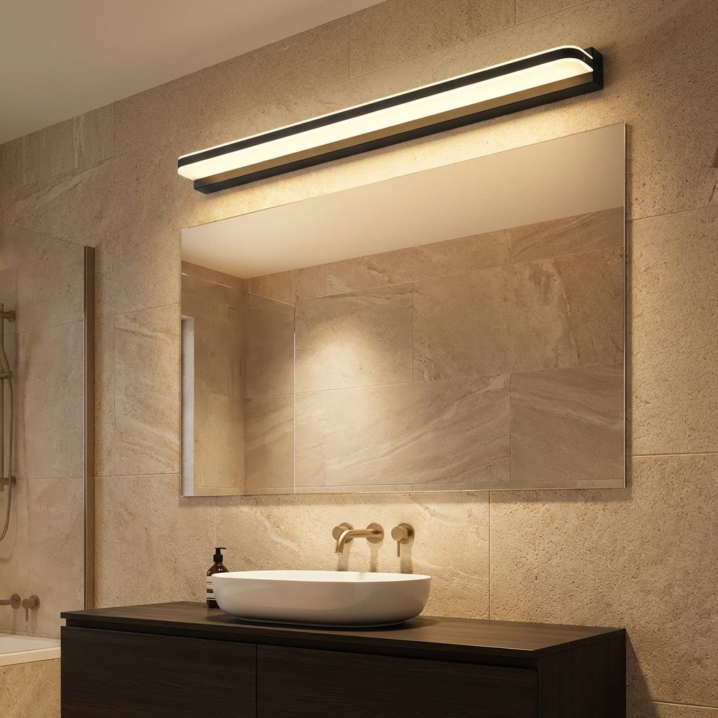 LED Spiegelleuchte Bad Wandleuchte mit Metallrahmen – Nahaufnahme des Lichtaustritts