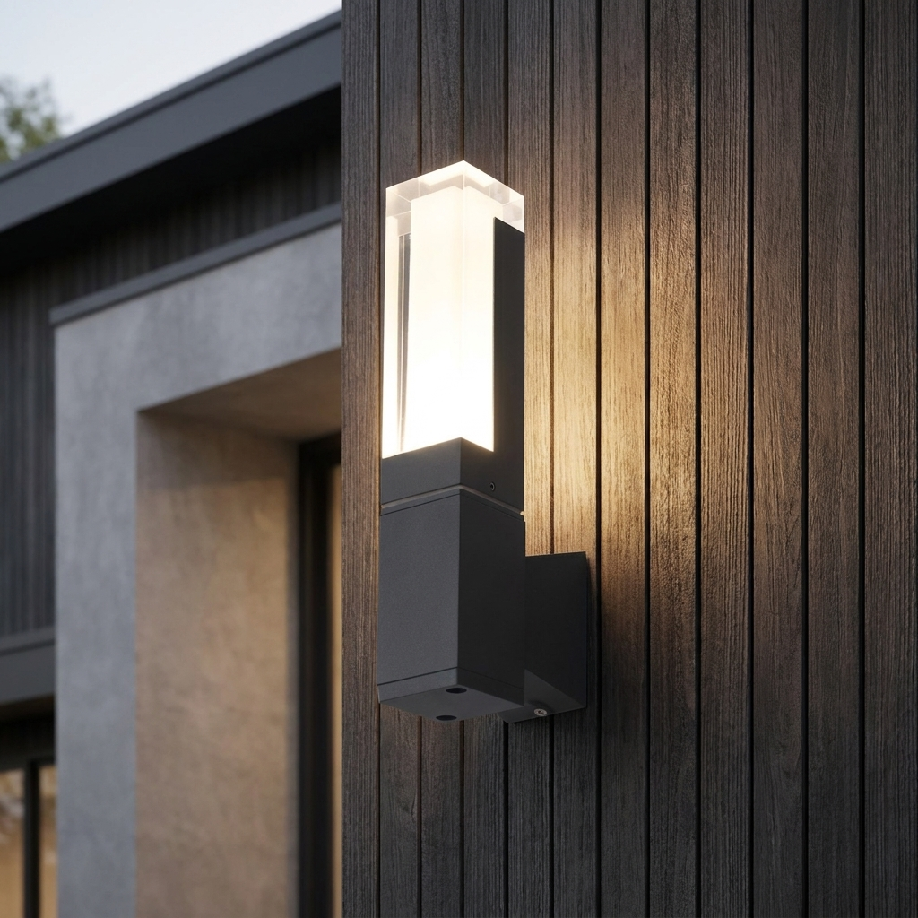 LED Außenwandleuchte mit Bewegungsmelder schwarz – Nahaufnahme des Lichtaustritts